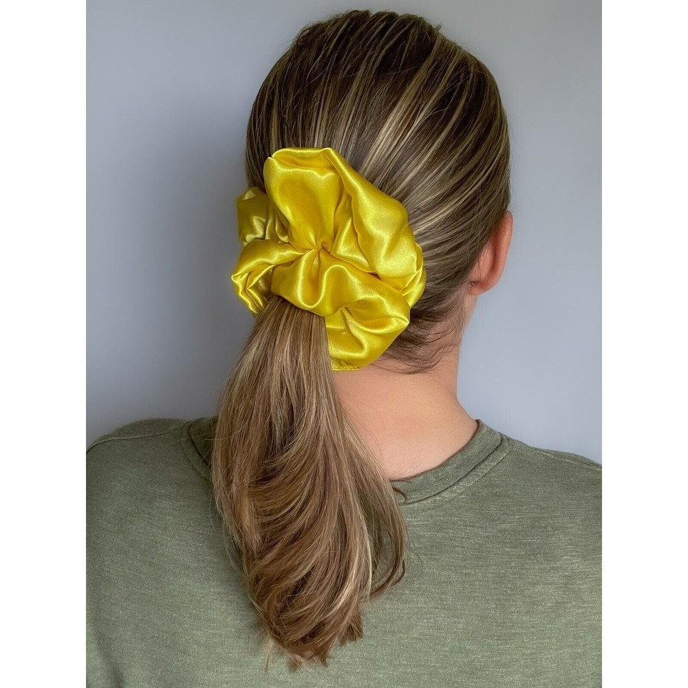 Yellow Silky Satin Scrunchie | Big Scrunchies | Fashion Hair Ties | Team Colors